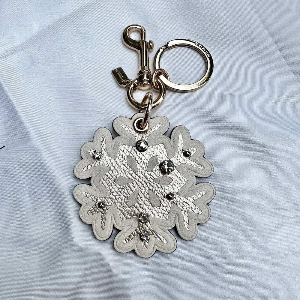 Coach Leather Snowflake Keychain/Bagcharm with Jewels